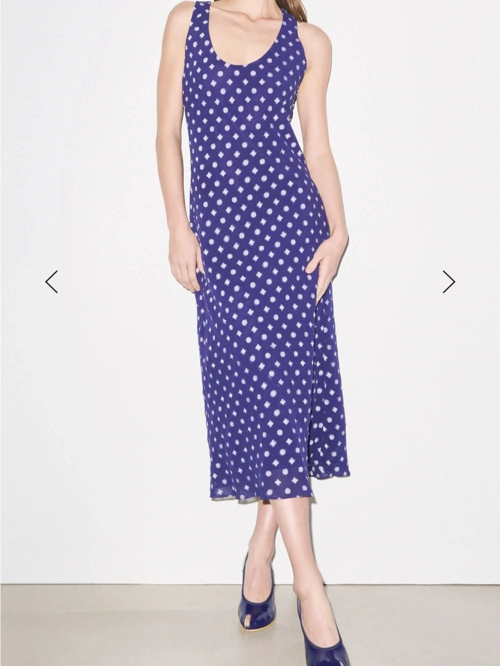 Tory Burch Navy Purple & White Polka Dot Scoop-Neck Midi Dress